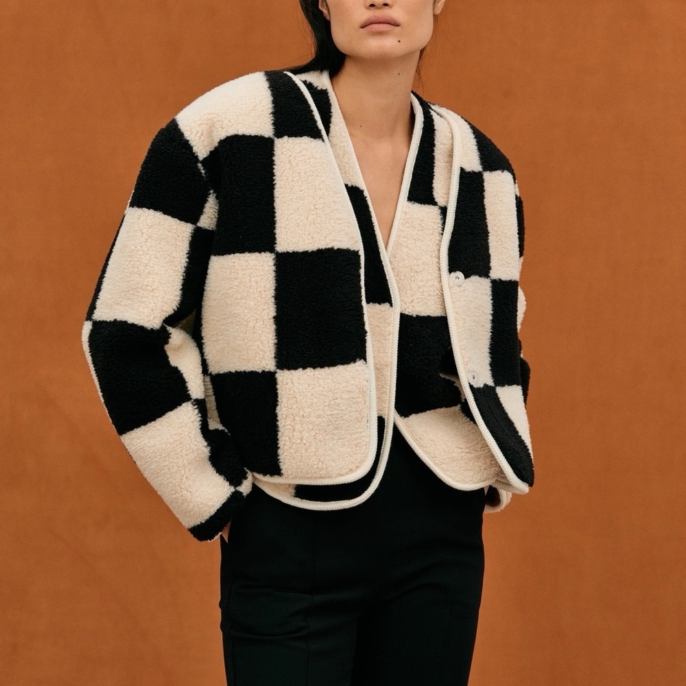 Source Unknown Checkerboard Shearling Jacket/Blaz… - image 1